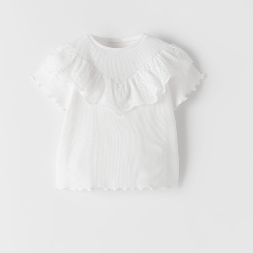 Zara Kids Swiss Embroidered Ruffle Shirt NWT